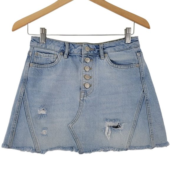 Free People Dresses & Skirts - Free People We The Free Button Fly Denim Distressed Mini Skirt Si…